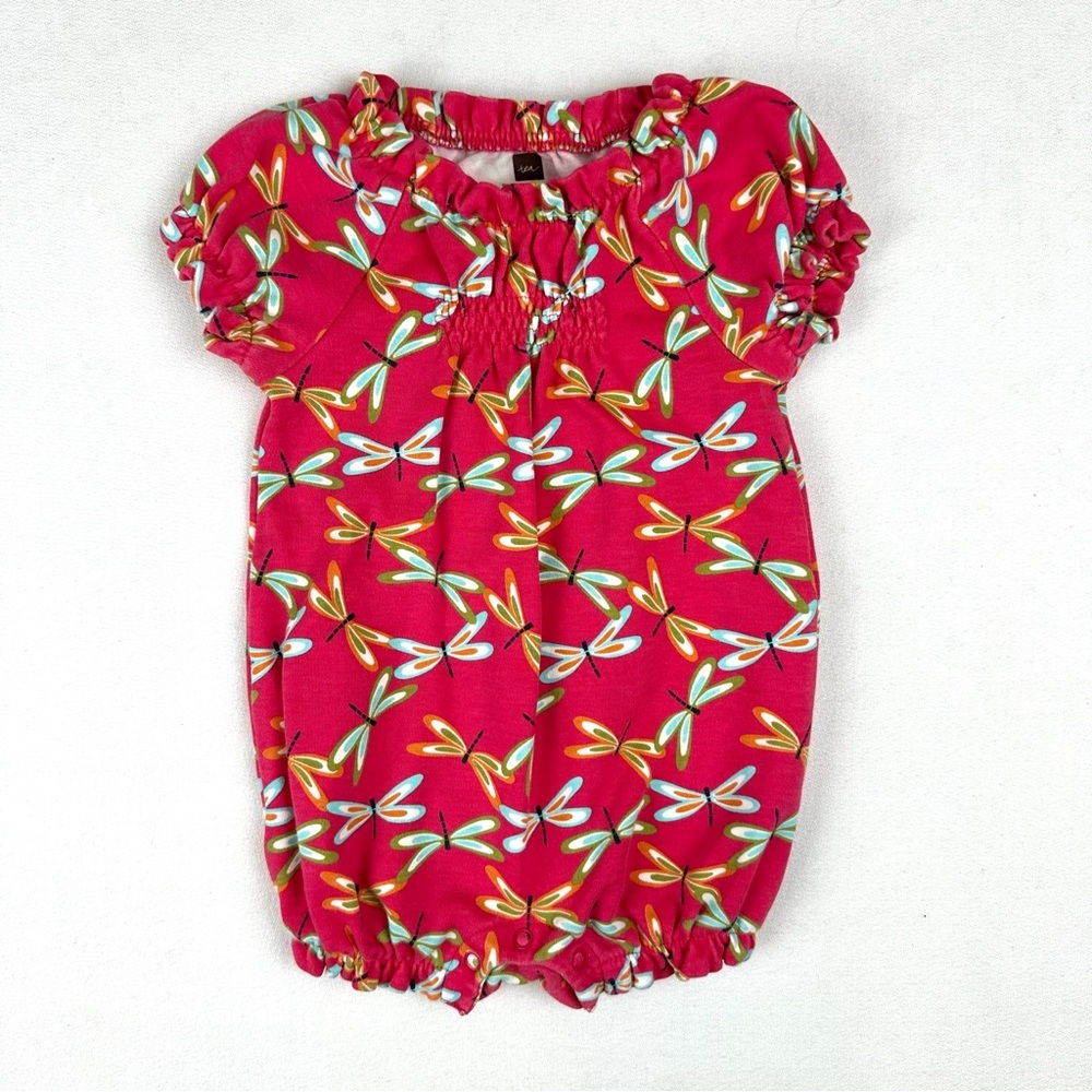 Tea Collection Romper Onesie 3/6M Dragonflies Pink Summer Playwear
